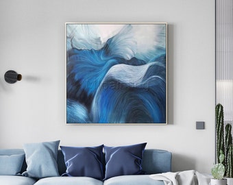 Framed Blue Abstract Painting: Modern Canvas Wall Art