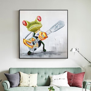 Pet Portrait Frog Acrylic paintings On Canvas Original large framed Wall art cuadros abstract Pop Art animal art palette knife Wall pictures