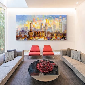 Berlin Skyline Art,Berlin Canvas Art,Berlin Wall Art,Cityscape Painting,Oil Painting Cityscape Art,Germany Gifts,Office Wall Art,Large Art