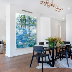 Large monet painting,water lily painting,blue green monet canvas,framed wall art,floating art,large lotus oil painting,pond decor,Ymipaint