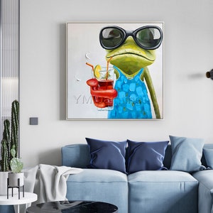 Pet Portrait Frog with glasses Acrylic Animal paintings On Canvas Original framed Wall art Pop Art palette knife fathers gift,Gift for dad