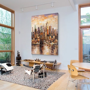Original brooklyn ny,skyline painting,new york painting,new york city art,brooklyn bridge art,impasto painting,Ymipaint,framed wall art