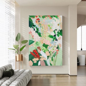 Pintura original de flores grandes y flora, arte de flores grandes, arte floral grande, pintura verde grande, arte de pared texturizado, arte de pared grande, Ymipaint