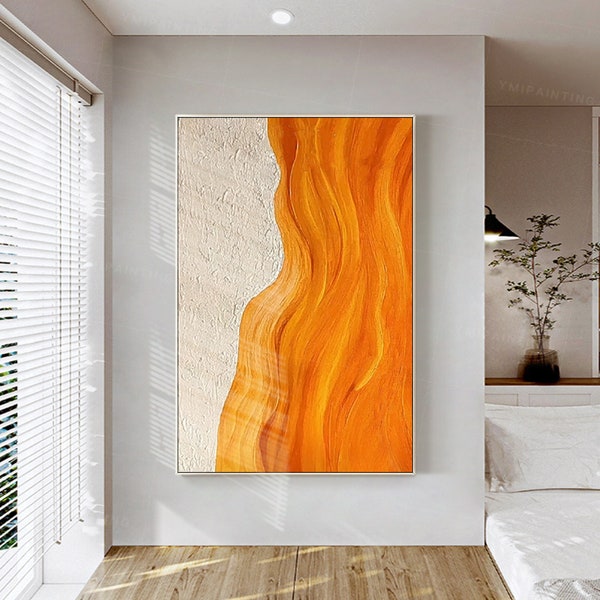 Orange painting,yellow wall art,large wall art,modern art,textured art,beach decor,beige abstract art,minimalist art,framed art,Ymipaint