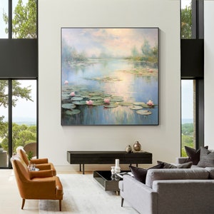 Monet painting,Large canvas art,Large wall art,impressionist art,lotus oil painting,large framed wall art,water lily painting,Ymipaint