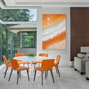 Original Orange painting,Crushed glass art,Silver glitter painting,Glitter art,Sparkles glam painting,Vertical orange wall art,Ymipaint