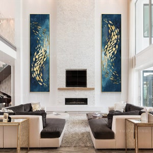 Koi fish painting,Gold fish painting,Fish art,Fish wall art,Koi fish art,Ocean wall art,Long wall art,Bedroom art,Framed wall art,Ymipaint