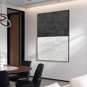 Large Black and White Abstract Acrylic Painting: Modern Textured Wall Art