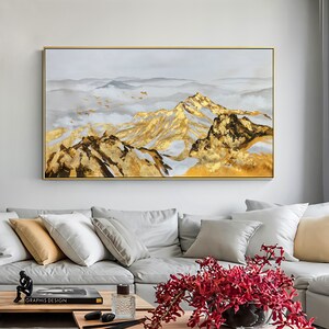 Framed Painting Snow Mountains Peaks Gold Art Paintings on - Etsy