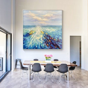 Seascape wall art,Abstract art,Textured art,platte knife art,Modern Art,Large wall art,,blue wall decor,Framed Art,bedroom art,Ymipainting