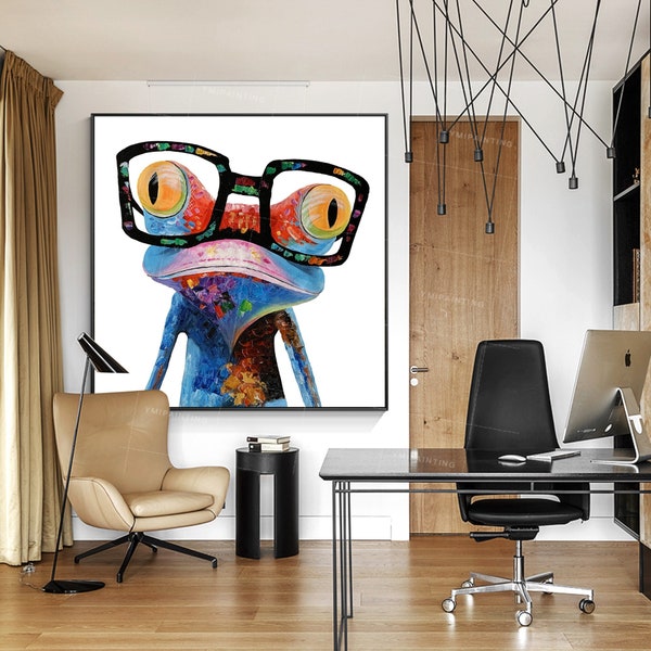 Grenouille Peinture Pop Art Animal peinture couteau à palette texture encadrée art mural peintures acryliques sur toile original moderne extra large art mural