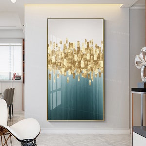 Large abstract flower painting green gold paintings on canvas art acrylic contemporary framed Wall Art home decor