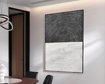 Large Black and White Abstract Acrylic Painting: Modern Textured Wall Art