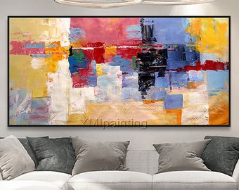 Gran pintura abstracta: lienzo acrílico colorido para pared