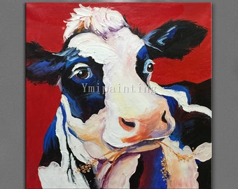 Palette Knife Cow Painting: Heavy Texture Oil on Canvas,Cottagecore Decor,Original Painting,Canvas Wall Art,Farmhouse Wall Decor