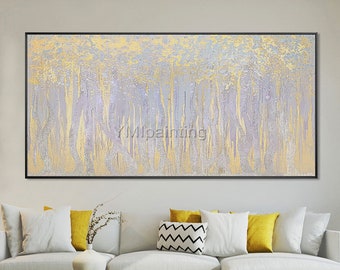 Gold & Silver Abstract Acrylic Painting on Canvas: Large Wall Art