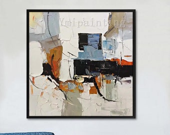 Gran pintura acrílica abstracta en blanco y negro: lienzo con textura pesada