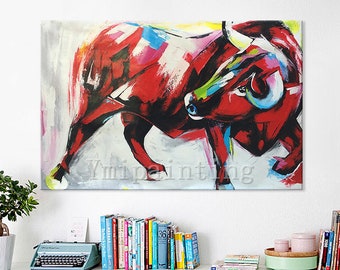 Animal Painting bull painting bull decor art Original oil painting heavy texture Wall Pictures Home Decor framed painting animal painting