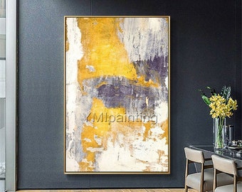 Framed wall art Abstract modern art yellow acrylic Paintings on canvas Original extra Large wall art wall pictures