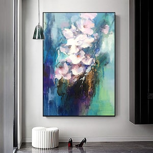 Abstract floral painting oil paintings on canvas Original palette knife white canvas art Painting framed Wall Art caudros decoracion