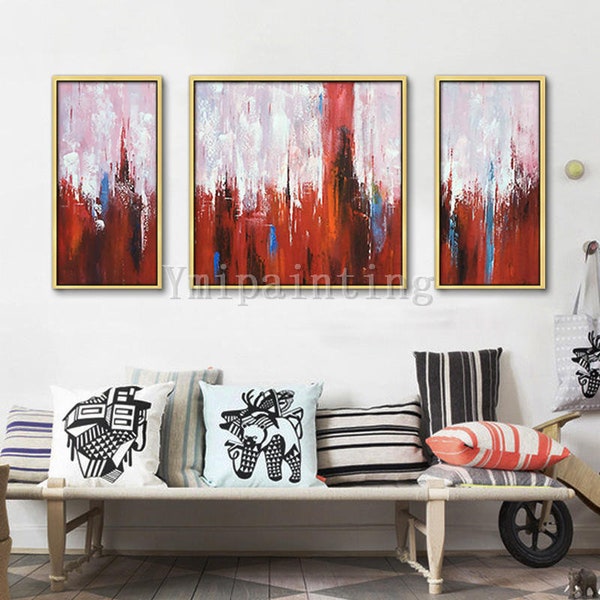 Acrylic Abstract Painting 3 piece wall art Painting on Canvas Original Art red agate knife painting large wall pictures cuadros abstractos