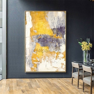Framed wall art Abstract modern art yellow acrylic Paintings on canvas Original extra Large wall art wall pictures