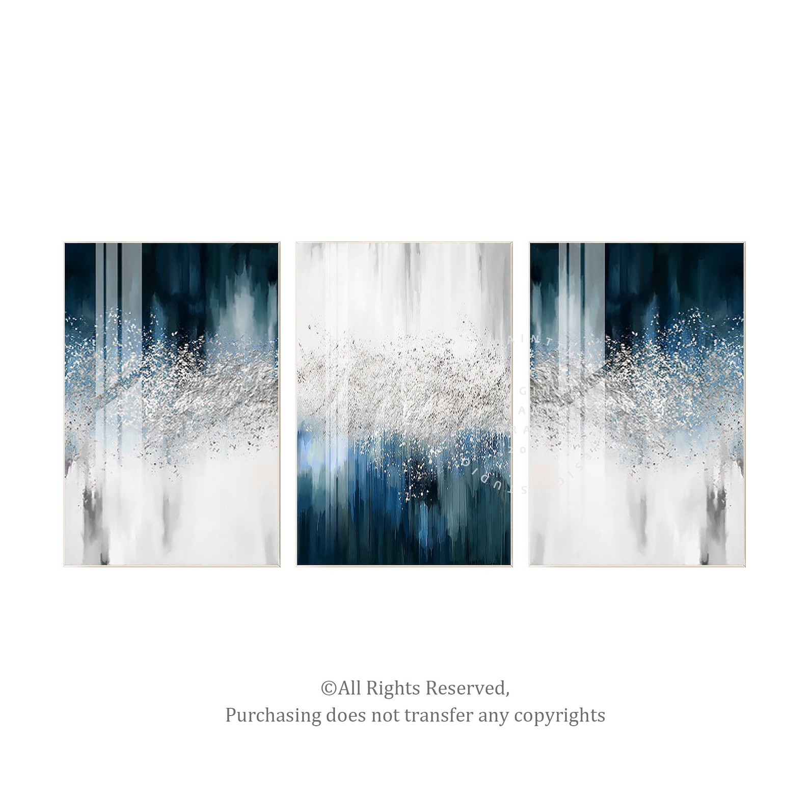 3 Piece Wall Art Silver Glitter Wall Art Painting Setnavy Etsy