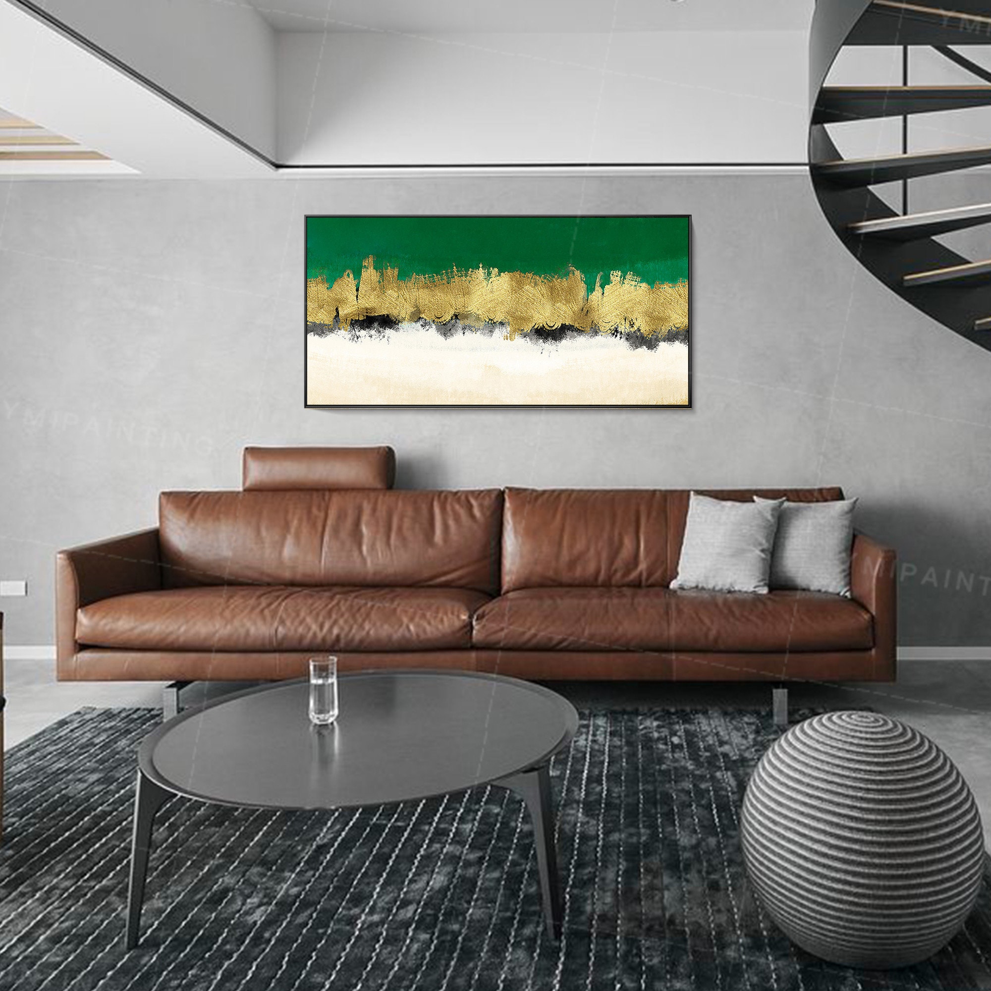 Emerald green Framed wall art Gold art acrylic abstract Etsy