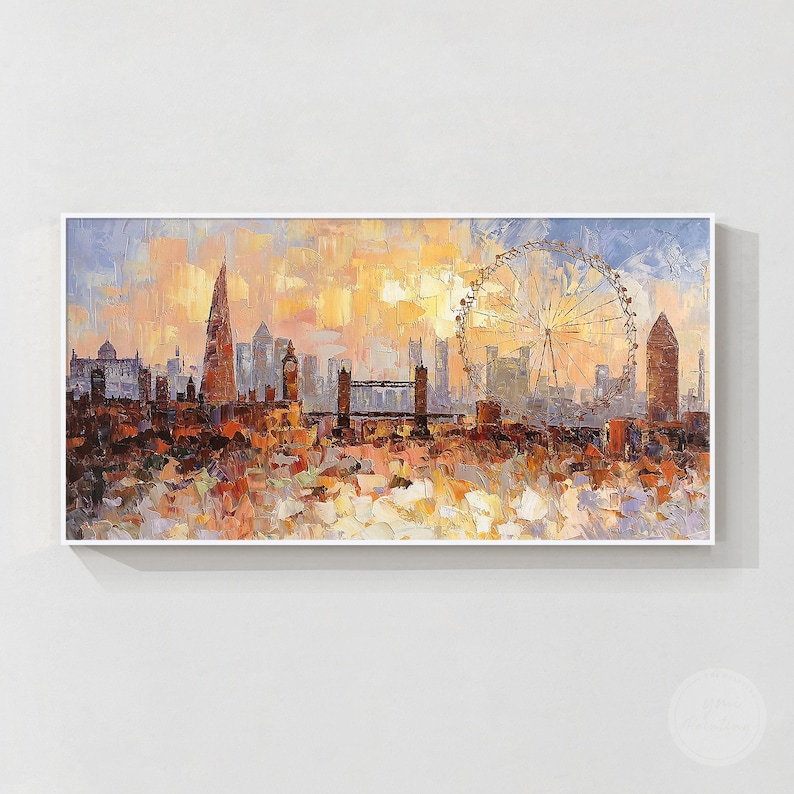 3D London Skyline Painting: Textured Cityscape Wall Art,Framed Wall Art,Living Room Decor,Housewarming Gifts,Bedroom Wall Decor,Canvas Art