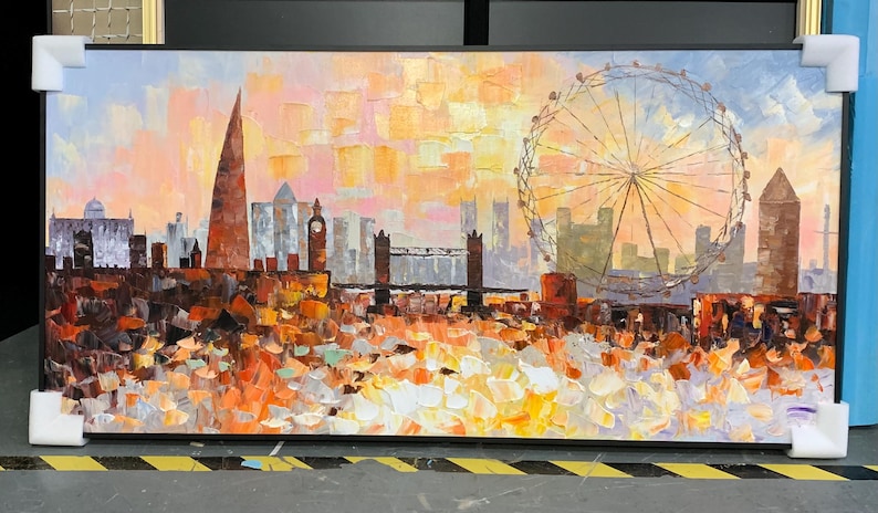 3D London Skyline Painting: Textured Cityscape Wall Art,Framed Wall Art,Living Room Decor,Housewarming Gifts,Bedroom Wall Decor,Canvas Art