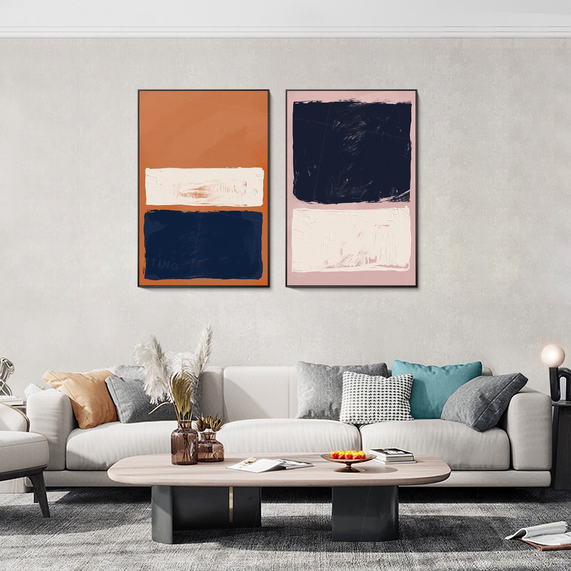 Set of 2 wall art Navy blue 2 piece wall art painting wall Etsy