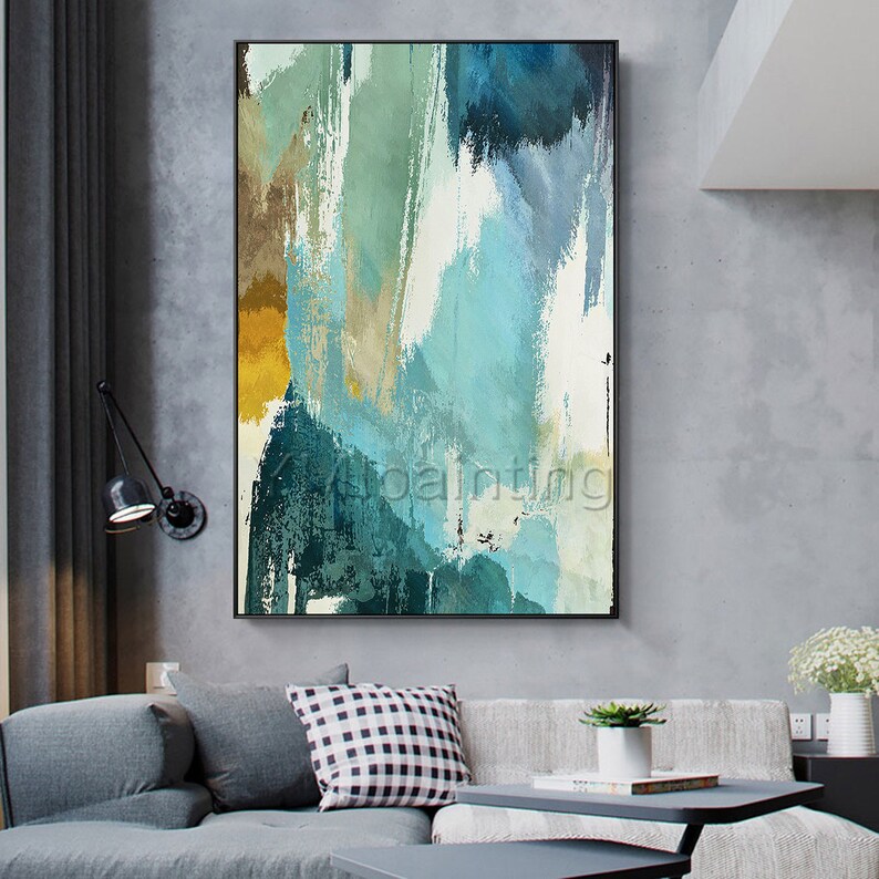 Abstract Painting Teal Painting Acrylic Green and Blue Etsy UK