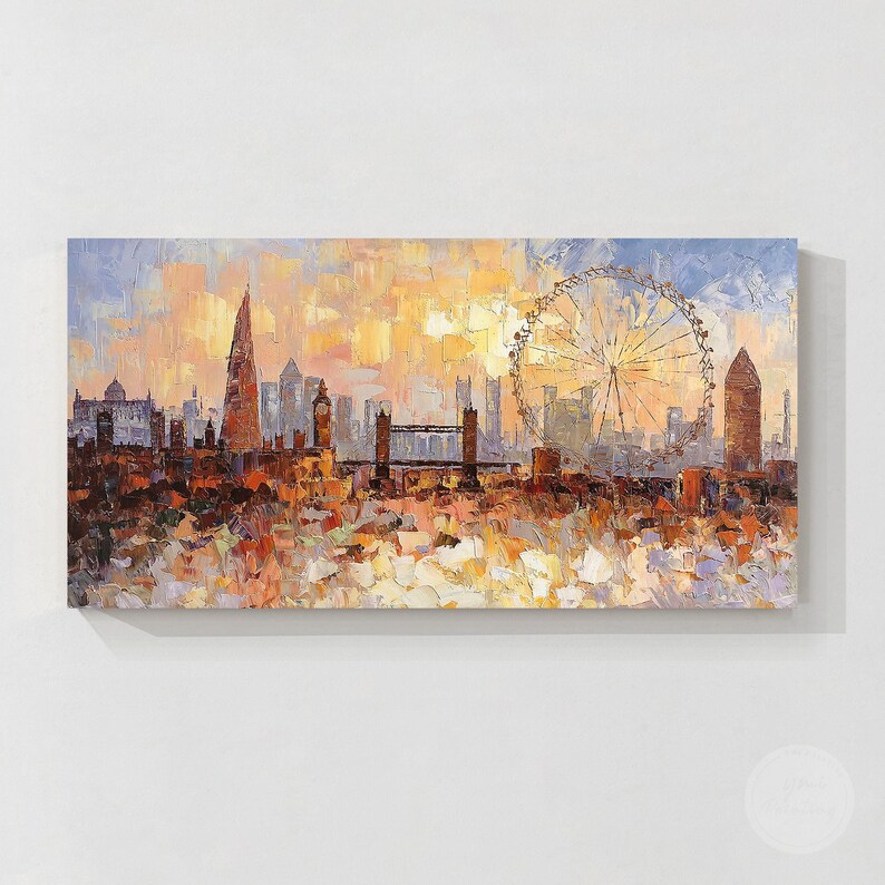 3D London Skyline Painting: Textured Cityscape Wall Art,Framed Wall Art,Living Room Decor,Housewarming Gifts,Bedroom Wall Decor,Canvas Art