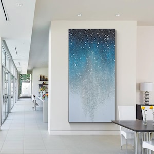 Large Navy Glitter Painting: Glam Blue Silver Wall Art