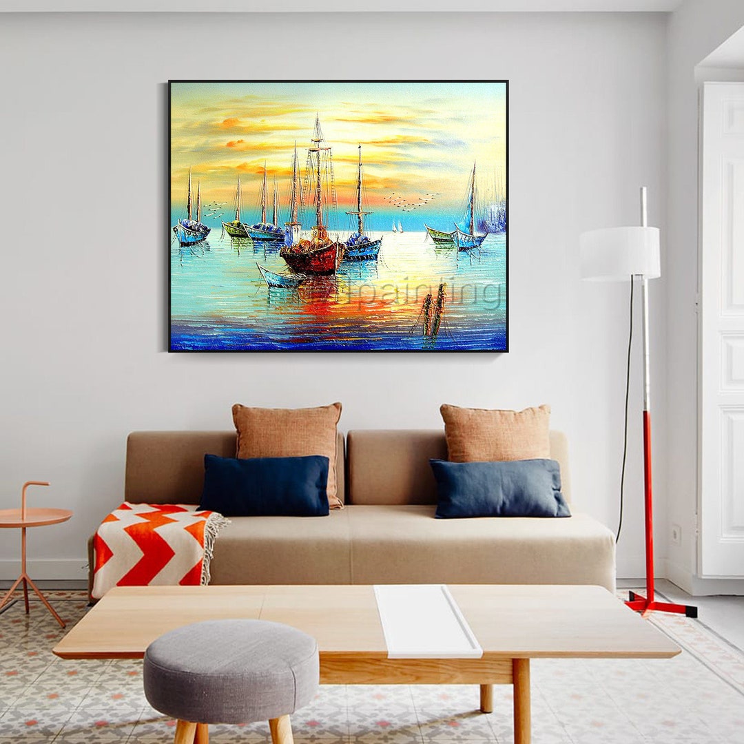 Seascape Abstract Art Paintings on Canvas Original Art Boat - Etsy