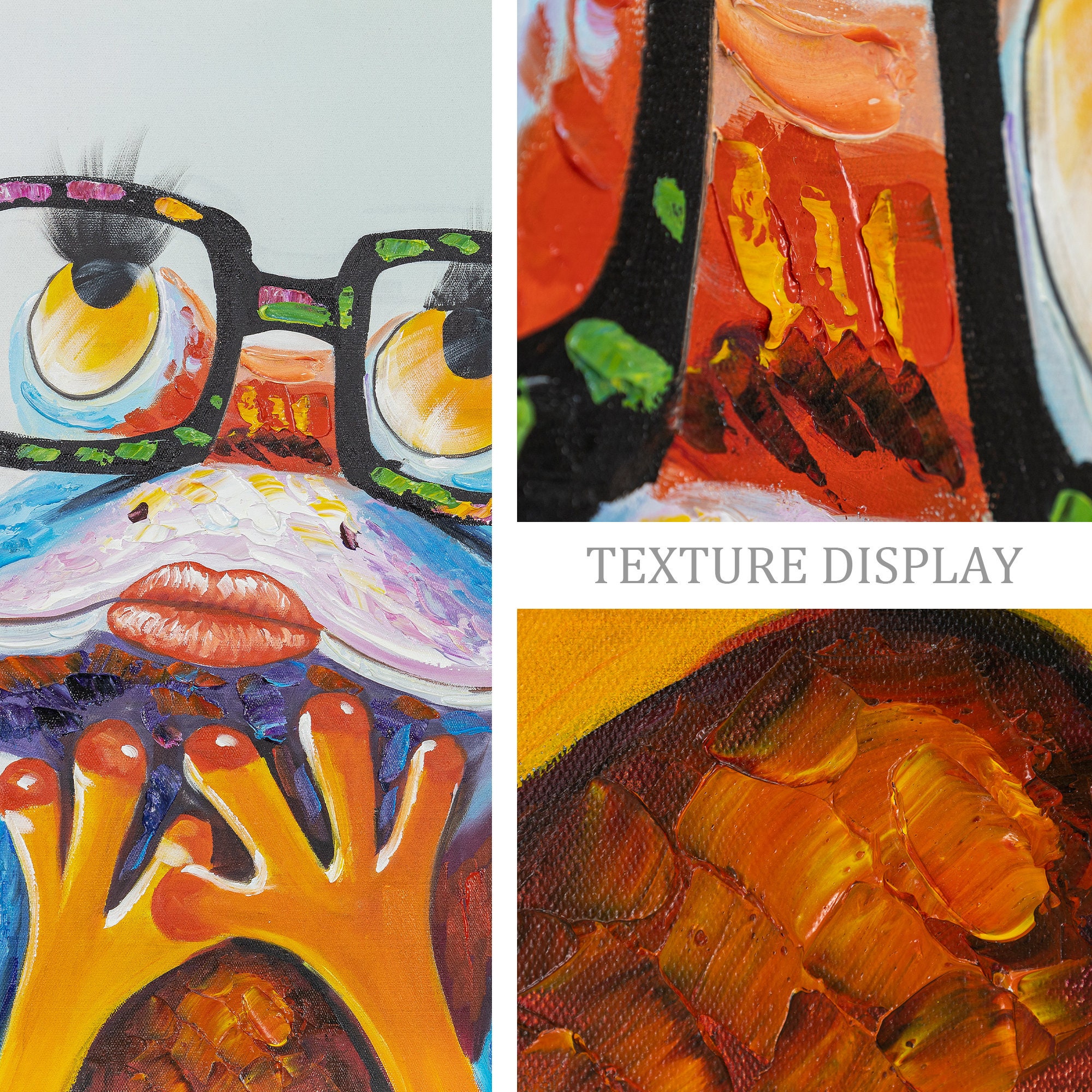 手描き油絵 glasses frog 絵画 インテリア 油彩画 7WallArts - Hipster Fun Frog with glasses Colorful Animal