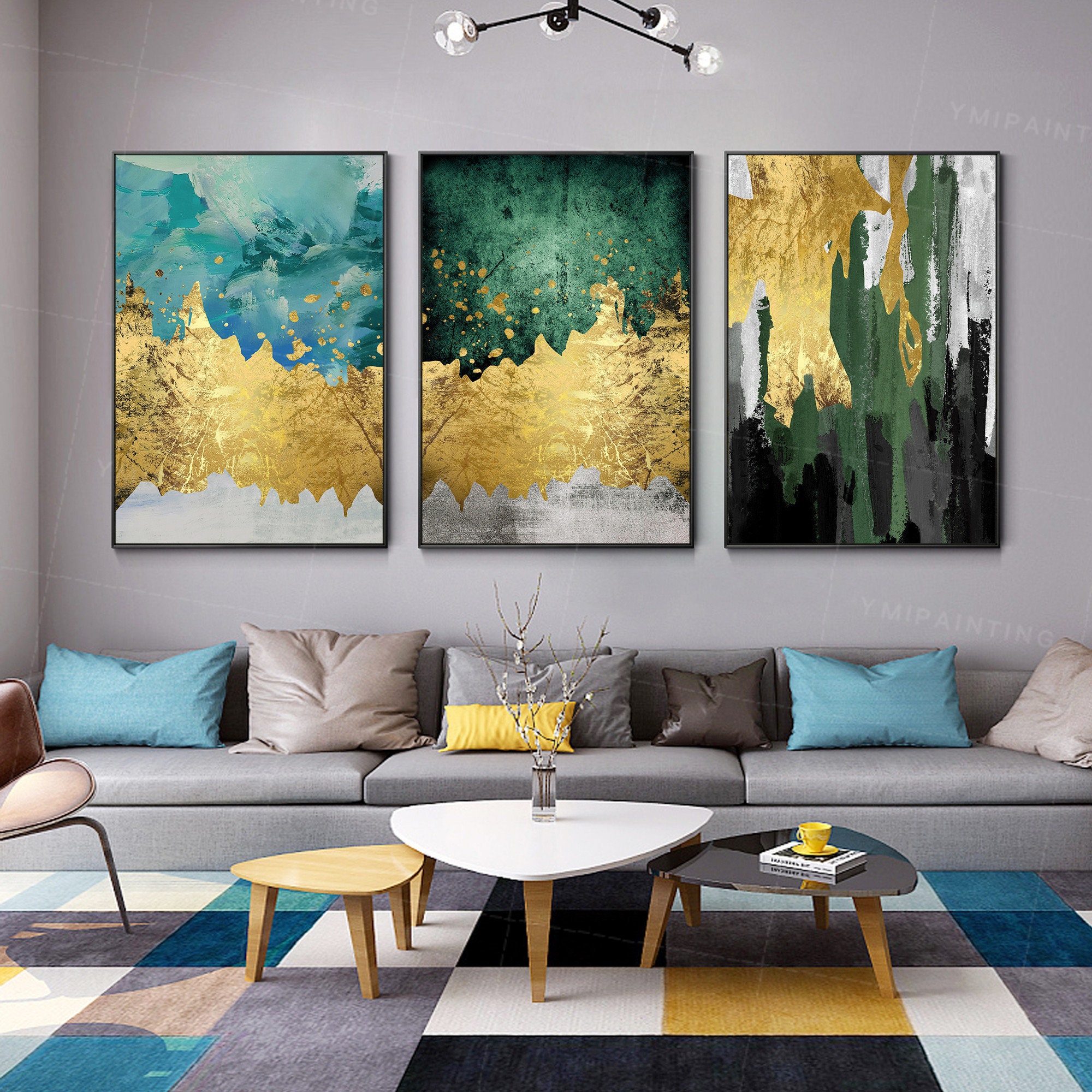 3 piece wall art abstract canvas Framed painting set of 3 wall Etsy