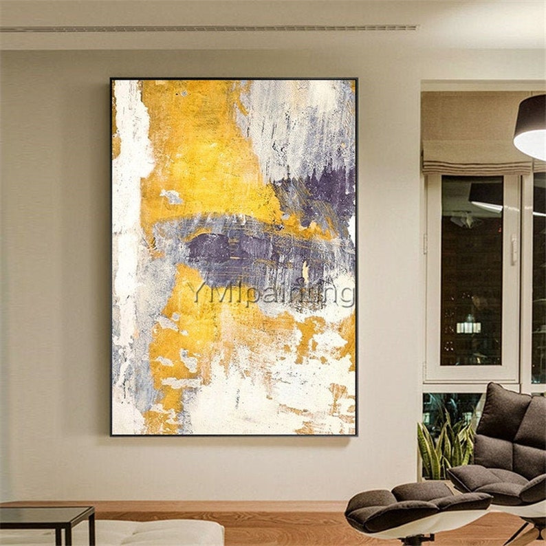Framed Wall Art Abstract Modern Art Yellow Acrylic Paintings Etsy