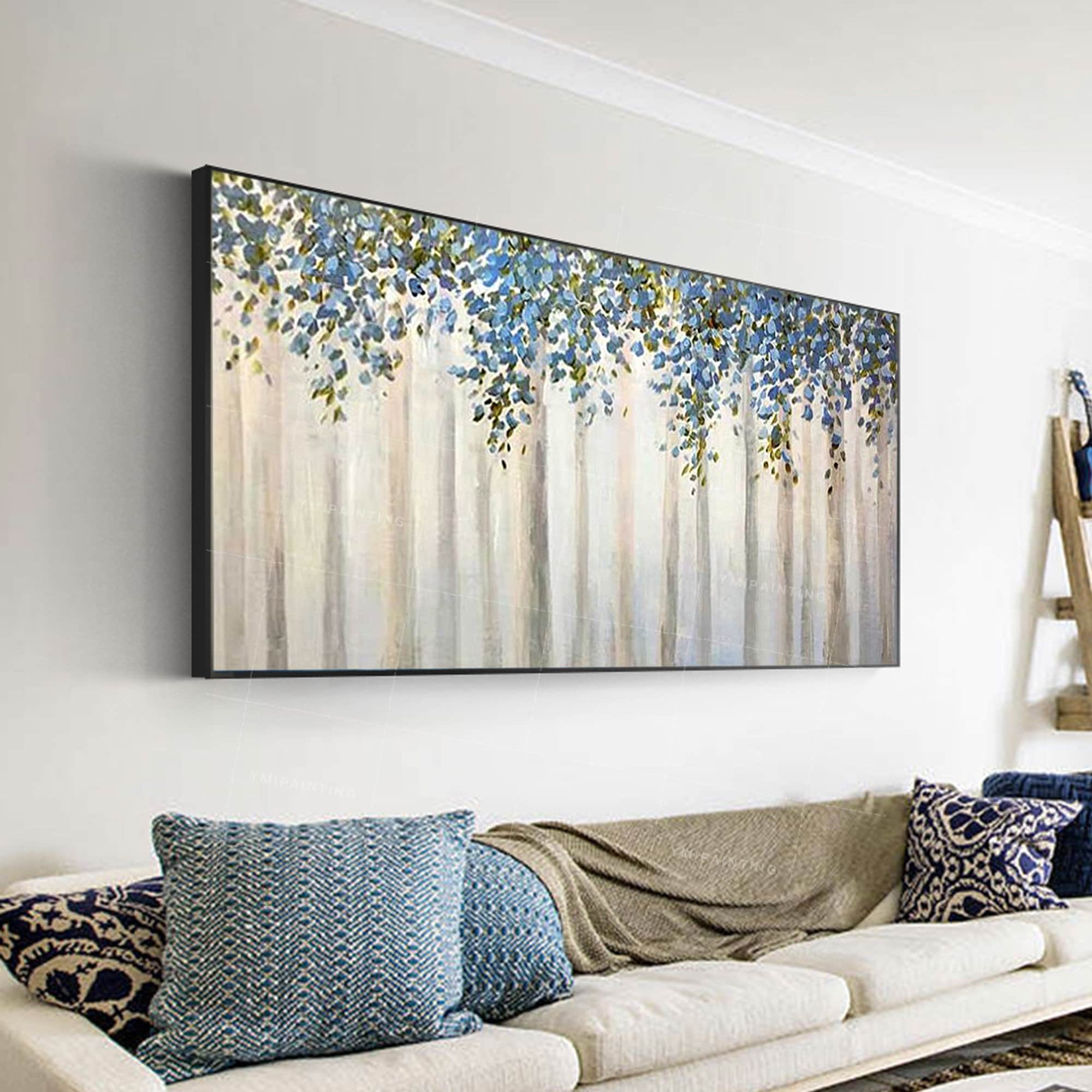 Framed painting Modern wall art abstract flower blue and green | Etsy