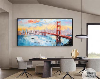 Golden Gate Bridge Painting: Impasto San Francisco Art, Framed Canvas