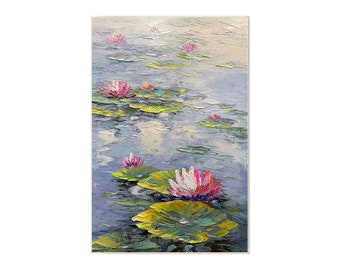 クロード・モネの睡蓮の絵画：ピンクの蓮の花のアート - Etsy 日本