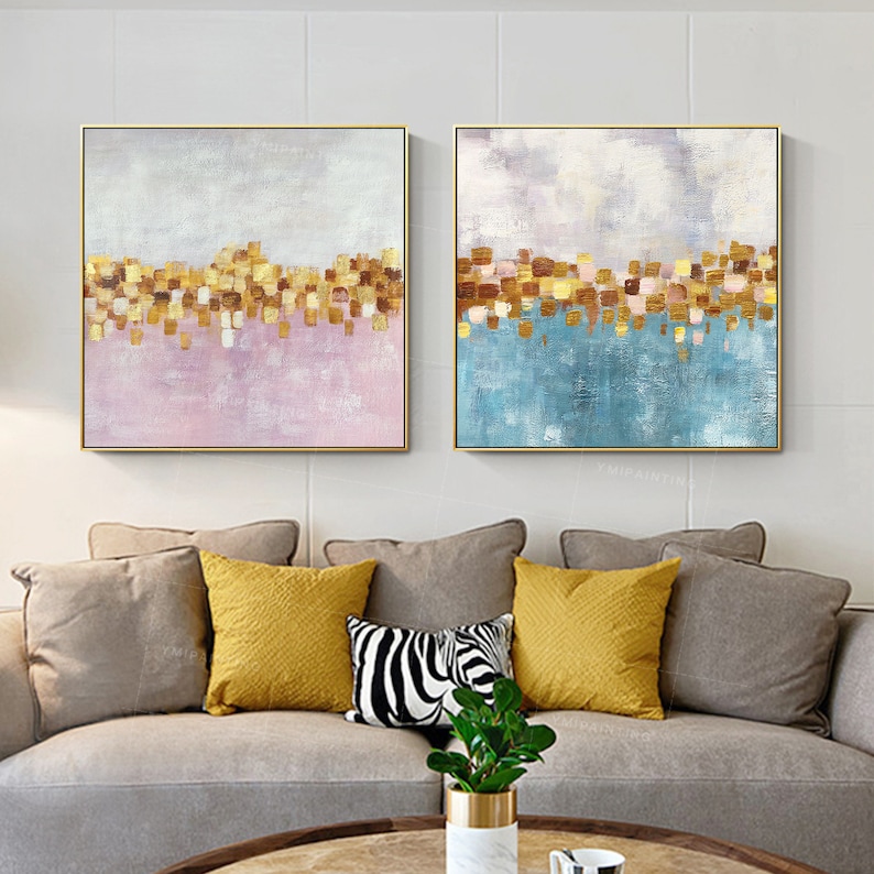 Set of 2 Wall Art Abstract Floral Paintings on Canvas Framed Etsy
