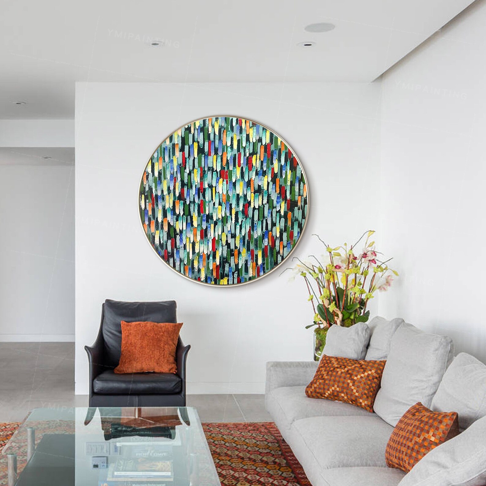 3D Round Framed Wall Art,colorful Art,modern Art,abstract Painting,red