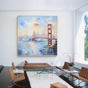 ゴールデンゲートブリッジ  ハワード・ベーレンス作　風景画絵画　サンフランシスコ ゴールデン ゲート ブリッジのオリジナル絵画、サンフランシスコ