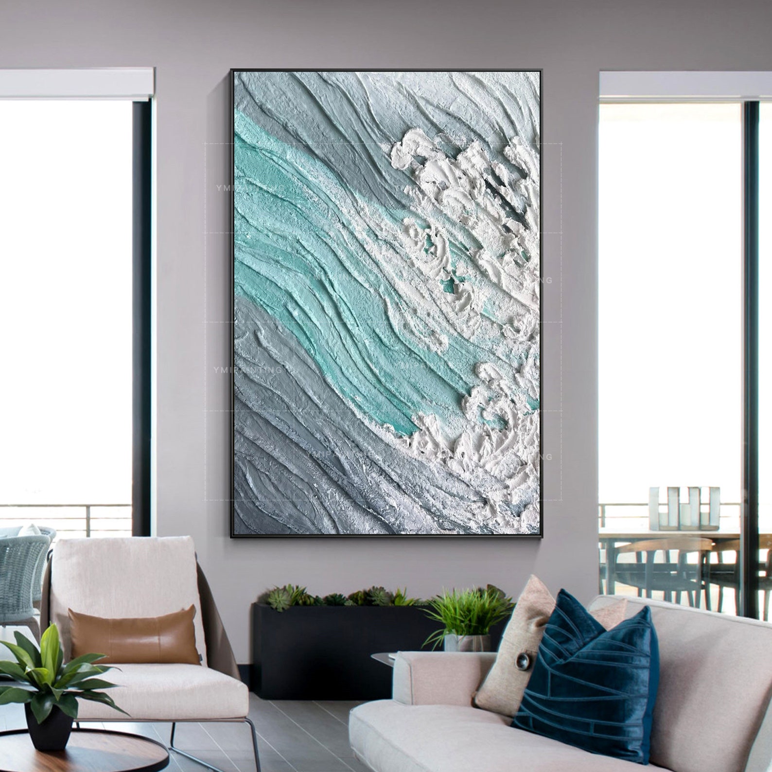 Large Abstract Light Blue Gray White Art Painting Textured - Etsy