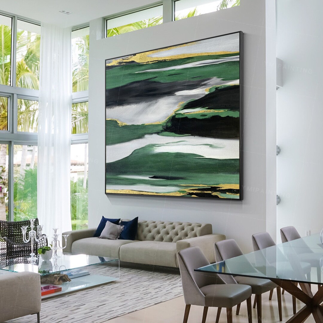 Black Green Gold Leaf Abstract Large Wall Art Modern Art Painting ...