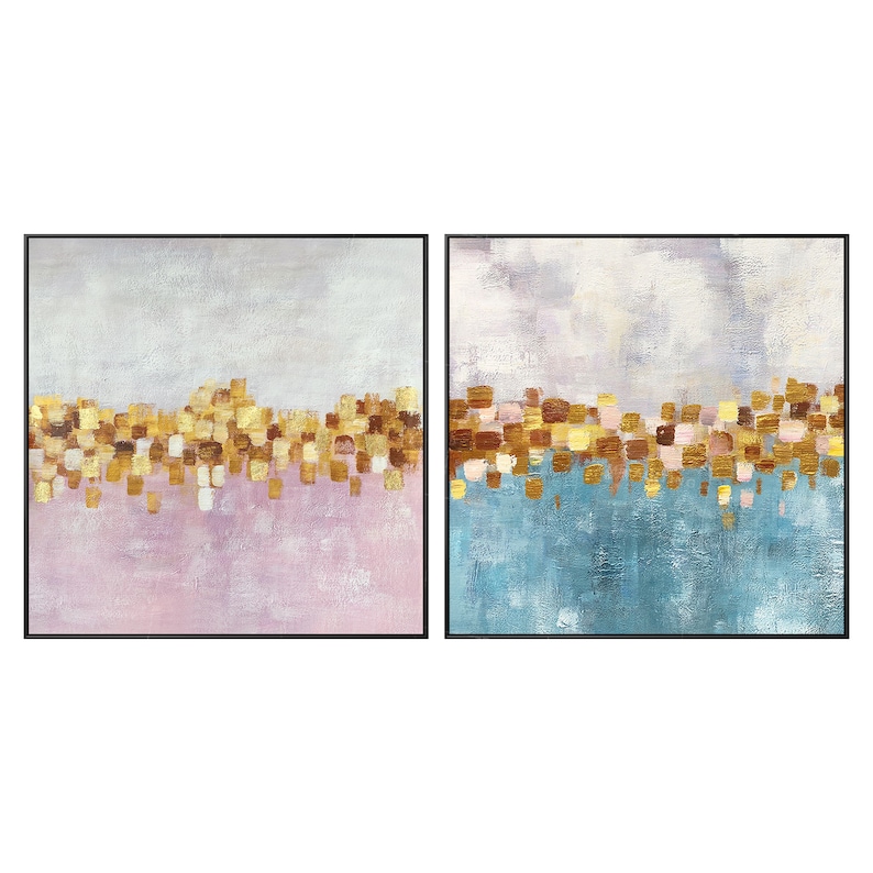 Set of 2 Wall Art Abstract Floral Paintings on Canvas Framed Etsy