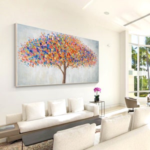 Original colorful large tree painting,textured wall art,large framed art,large canvas art,large tree wall art,tree of life art,Ymipainting