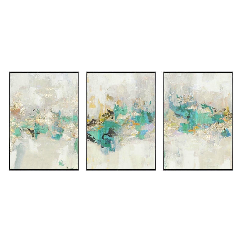 3 Piece Wall Art Framed Teal Wall Art Decor Painting on Canvas Etsy