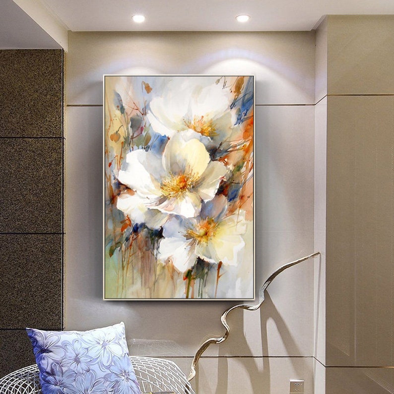 Pintura al óleo de flores blancas: Arte floral con espátula sobre lienzo. imagen 7